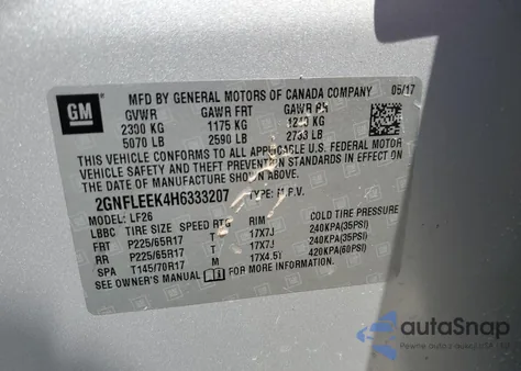 2017 Chevrolet Equinox Ls из США, поврежденный, VIN 2GNFLEEK4H6333207